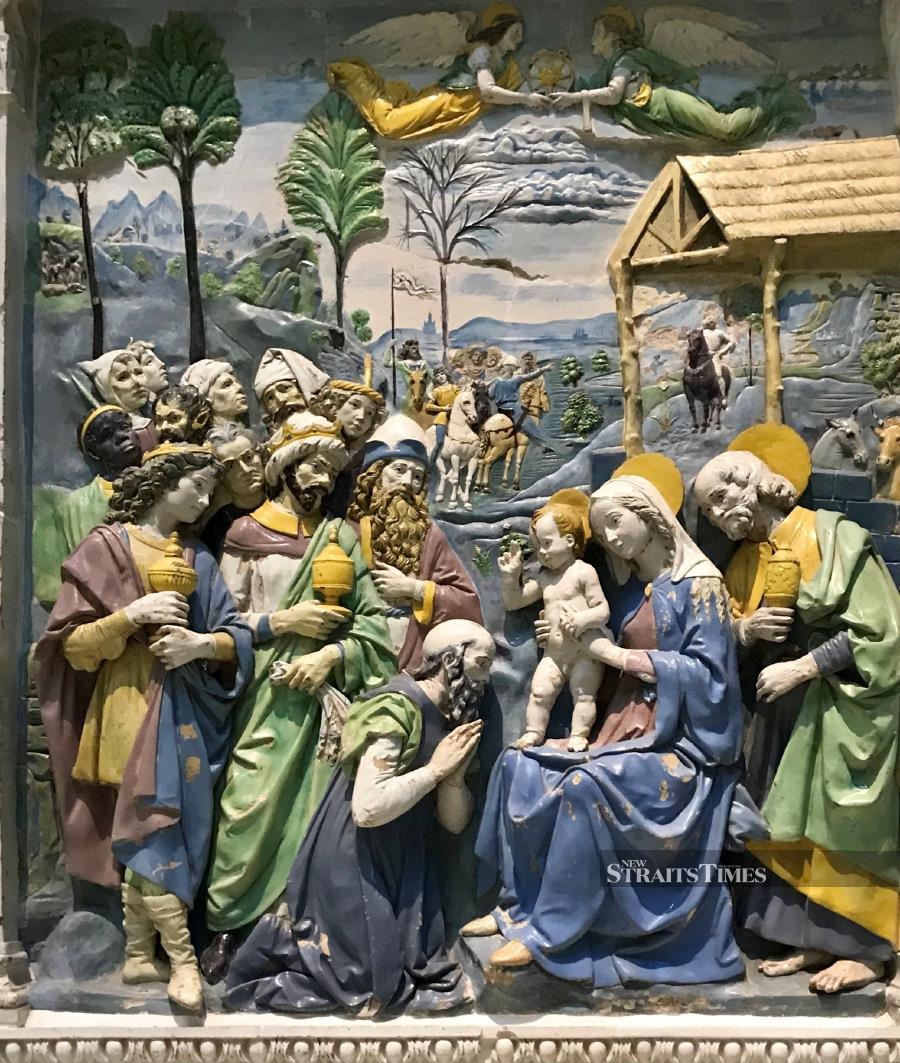  Another alternative to two-dimensional paintings was glazed terracotta such as this one by Andrea della Robbia, circa 1500.