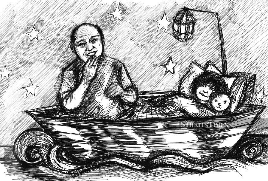  A drawing of her father telling her stories.