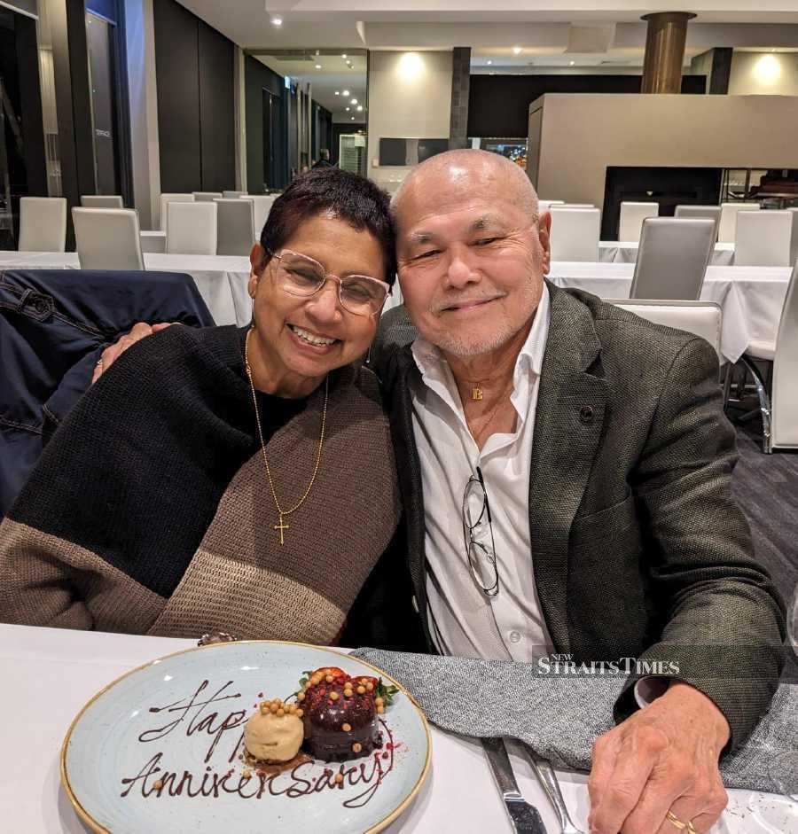  Boey Kok Choy with wife, Hannah Abisheganaden, during the couple's golden anniversary dinner.