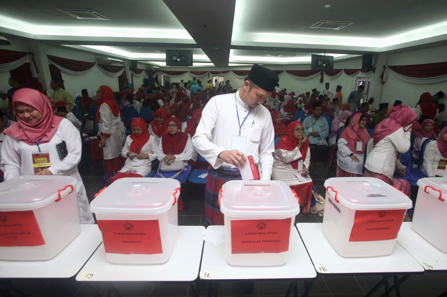 Cheras Umno members casting their votes earlier today. NSTP Pic by NUR ADIBAH AHMAD IZAM.