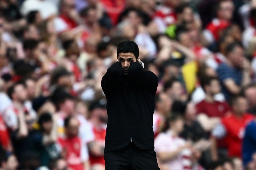Arsenal manager Mikel Arteta reacts during the match against Everton at the Emirates Stadium in London. - REUTERS PIC