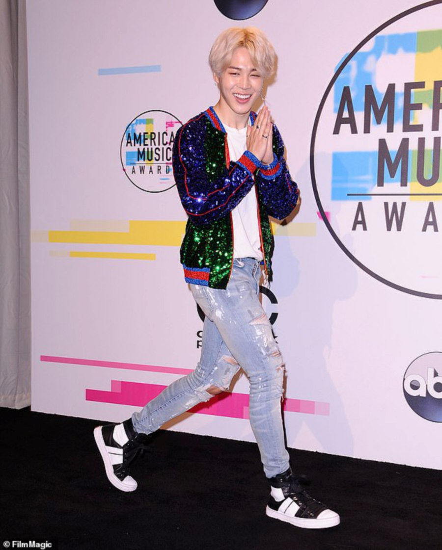 Jimin of the band BTS poses in the press room at the 2017 American Music Awards at Microsoft Theater on November 19, 2017 in Los Angeles. Pic courtesy of DAILY MAIL