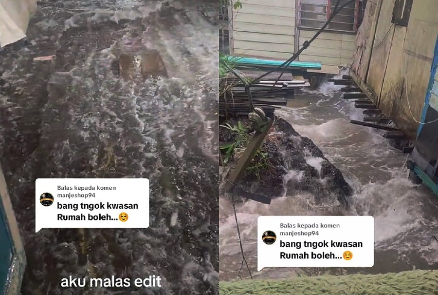 A video capturing the harrowing moment of a wooden house being battered by waves in Pendas, Gelang Patah, Johor, has gone viral on social media. - Pic screengrab from TikTok
