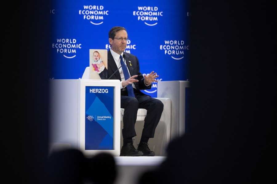 Israeli President Isaac Herzog speaks during a session of the World Economic Forum (WEF) meeting in Davos. - AFP PIC