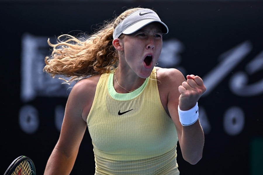 Russia's Mirra Andreeva reacts after a point against France's Diane Parry during their women's singles match on day six of the Australian Open tennis tournament in Melbourne. - AFP PIC