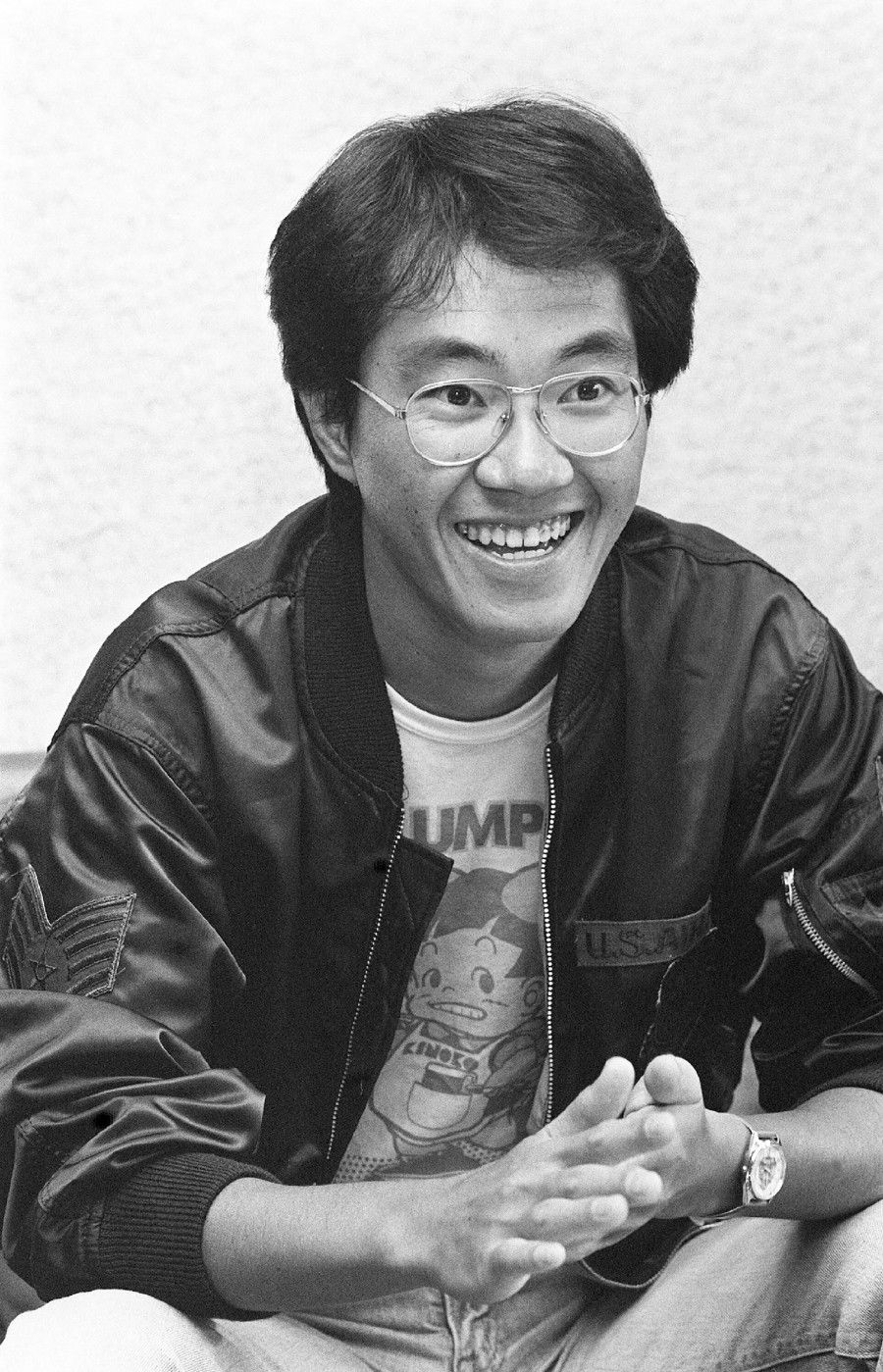 This black and white photo taken in May 1982 shows Japanese manga artist Akira Toriyama, whose death was announced on March 8, 2024. -- JIJI Press / AFP