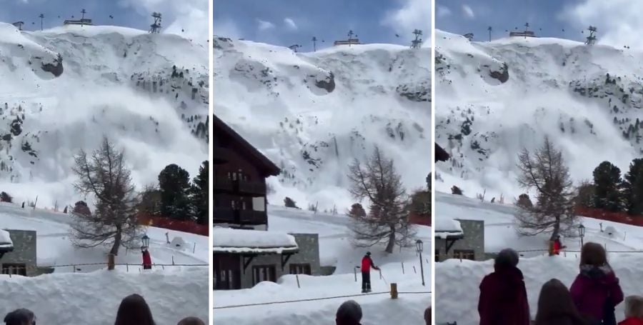 Screen grab showing an avalanche at the top Swiss ski resort of Zermatt which killed three people and injured one. -PIC CREDIT: SOCIAL MEDIA