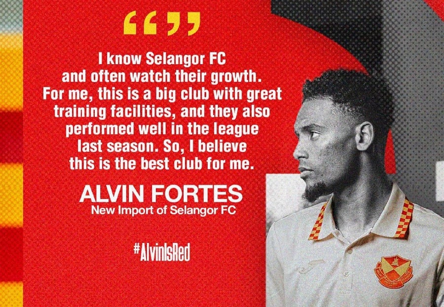Selangor have signed 29-year-old winger, Alvin Fortes. -PIC CREDIT: FACEBOOK/SELANGOR FC