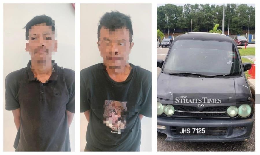 Two suspected drug addicts including a 53-year-old on the police 'wanted persons list' since 2022, were arrested along the Ismail Sultan Highway. -PIC COURTESY OF ISKANDAR PUTERI DISTRICT POLICE HEADQUARTERS