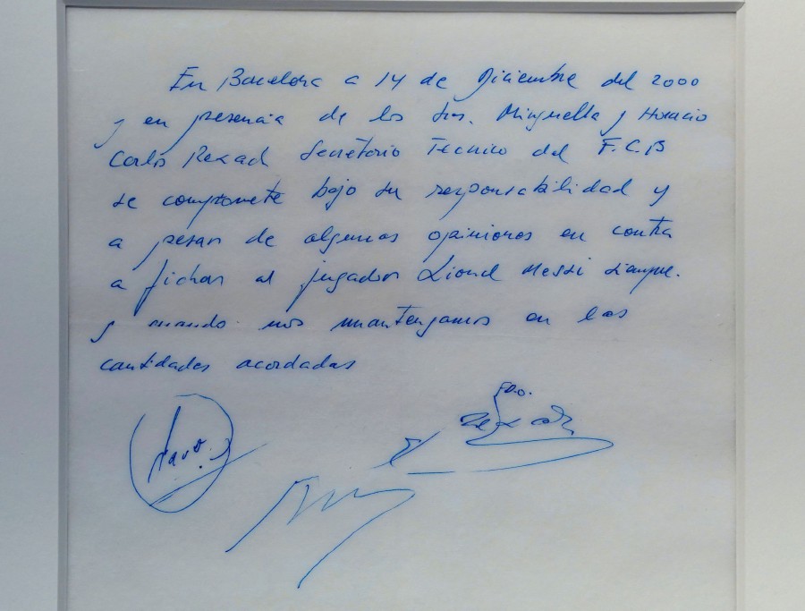 A napkin on which was written the first promise of a contract to secure 13-year-old Lionel Messi for FC Barcelona will be sold during an online auction by the Bonhams auction house. -AFP/TIMOTHY A. CLARY