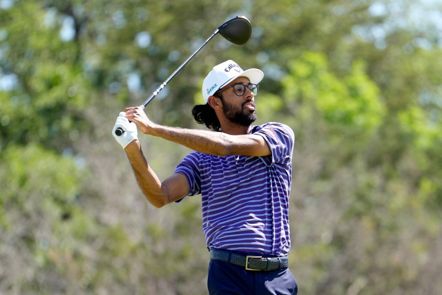 Akshay Bhatia of the United States plays his tee shot on the 4th hole during the second round of the Valero Texas Open at TPC San Antonio in San Antonio, Texas. -AFP/Raj Mehta