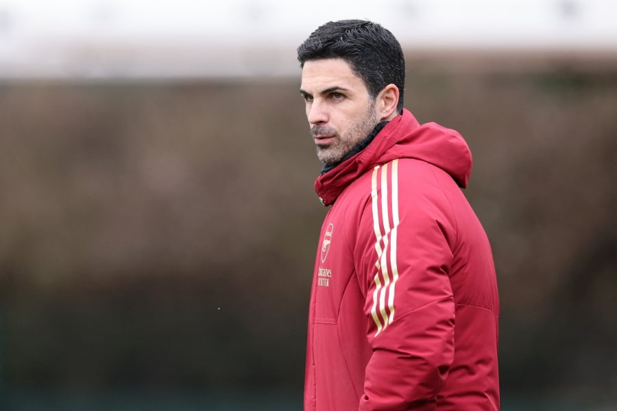 Arsenal's Spanish manager Mikel Arteta arrives for a training session. -AFP/Adrian DENNIS