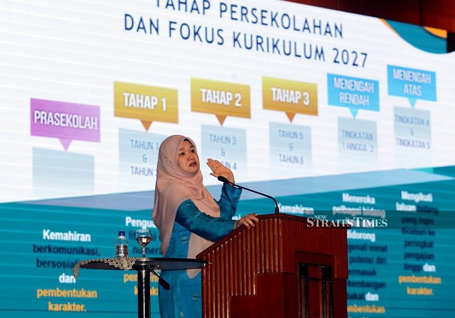 Education minister Fadhlina Sidek speaks at the School Curriculum Professional Discussion 2027 programme in Putrajaya. -NSTP/MOHD FADLI HAMZAH