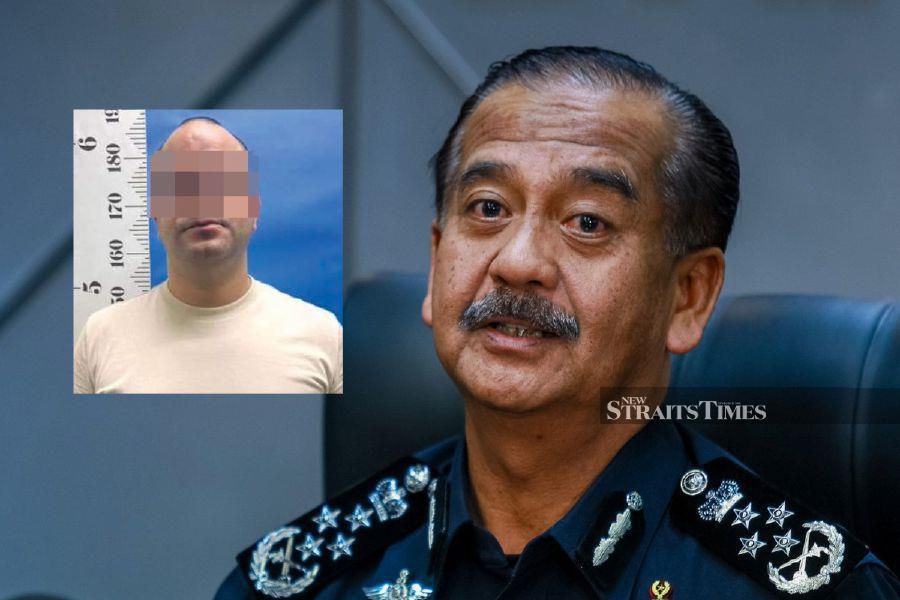 Inspector-General of Police Tan Sri Razarudin Husain said an Israeli man (inset) detained for possessing six handguns and 200 rounds of ammunition has had his remand extended for seven days. -NSTP FILE
