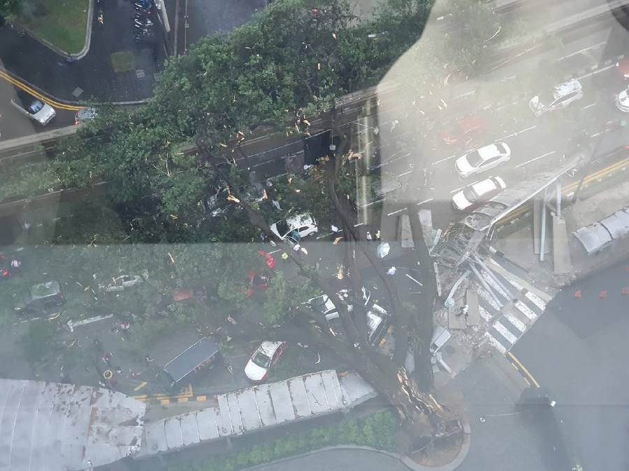 Strong winds and heavy rain at noon following a thunderstorm in Kuala Lumpur caused the tree to fall. 