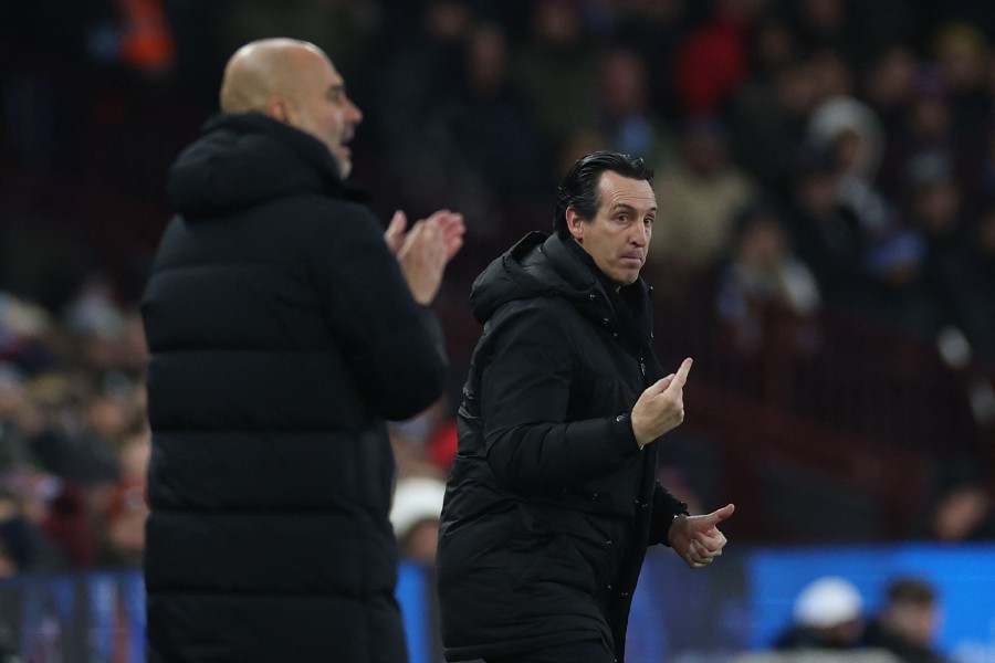 Aston Villa's Spanish head coach Unai Emery gestures on the touchline during the English Premier League football match between Aston Villa and Manchester City at Villa Park in Birmingham, central England. -AFP/Adrian DENNIS