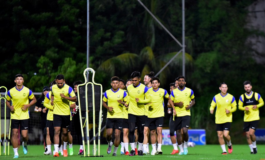 The Harimau Malaya team squad underwent a training session on the first day in preparation for the 2026 World Cup and 2027 Asian Cup Qualifiers at Wisma FAM. - BERNAMA pic