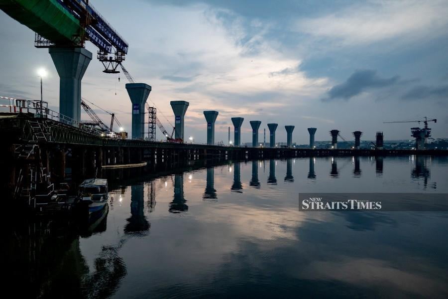 A view shows the Johor Baru–Singapore Rapid Transit System (RTS) link project site, which connects the marine viaduct between Malaysia and Singapore at the Straits of Johor, Malaysia-Singapore border January 11, 2024. -PIC COURTESY OF PMO