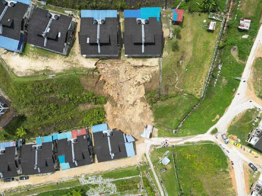 An aerial view of the landslide incident at the Sungai Ruil Orang Asli resettlement project in Cameron Highlands yesterday. - Pic credit FB FAKHRUDDIN