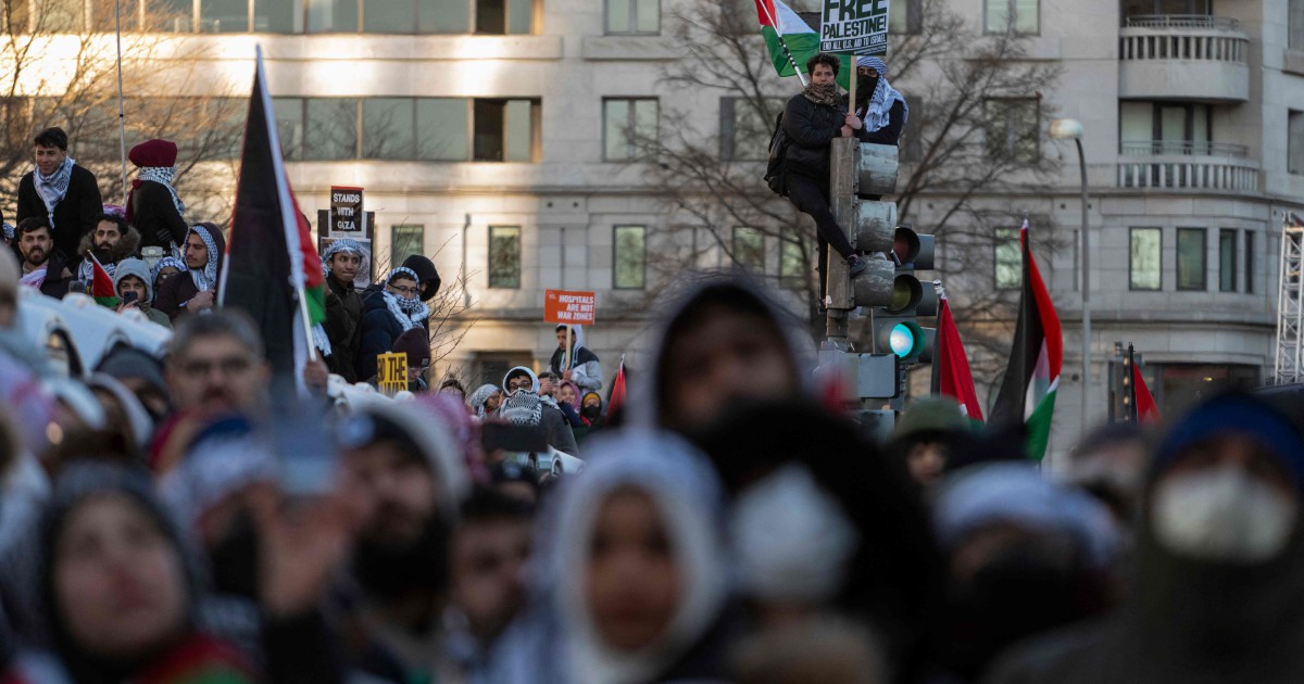 Protesters demand ceasefire at march for Gaza rally in Washington DC