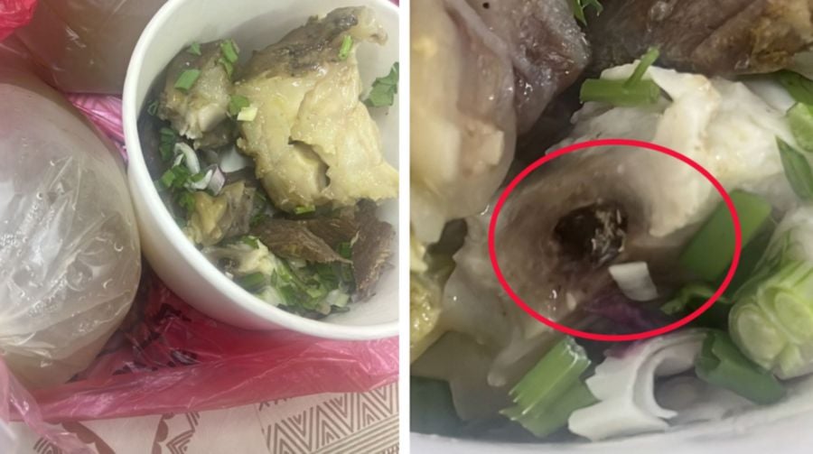 A woman took to Facebook to express her disappointment after claiming that a beef soup she bought at a Semabok Ramadan bazaar on Wednesday evening contained fly eggs. -PIC CREDIT: FACEBOOK/BAZAAR RAMADHAN MELAKA