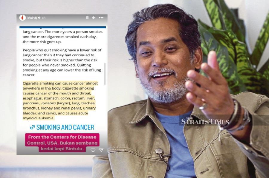 Khairy Jamaluddin Abu Bakar took to a series of Instagram stories to criticise Tourism, Arts, and Culture Minister Datuk Seri Tiong King Sing for what appears to be a lack of awareness regarding the link between smoking and cancer. -NSTP FILE/HAIRUL ANUAR RAHIM