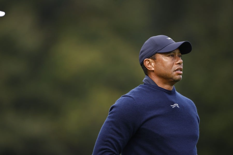 Tiger Woods of the United States reacts to his shot from the sixth tee during the second round of The Genesis Invitational at Riviera Country Club on February 16, 2024. - AFP pic