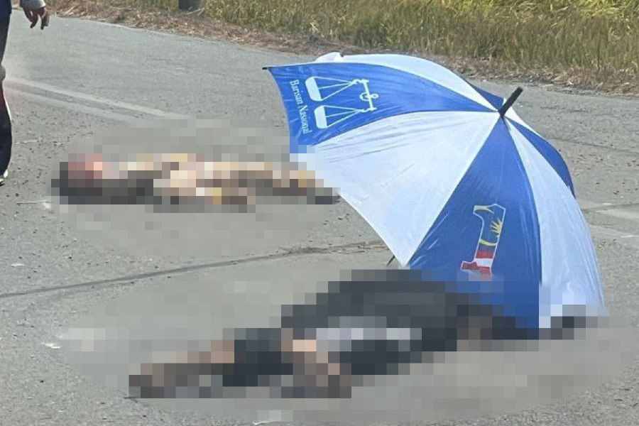 A 19-year-old died while her younger brother sustained severe head injuries after their motorcycle was hit by a lorry at the junction of Kampung Parit Buaya, Gunung Keriang Road. -PIC COURTESY OF READER