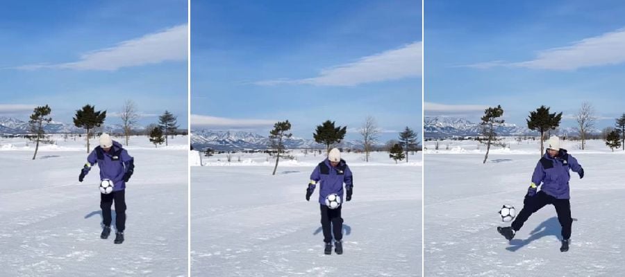 Arif Aiman Hanapi juggling a ball on snow during his vacation in Japan. -PIC CREDIT: INSTAGRAM/ARIF AIMAN HANAPI