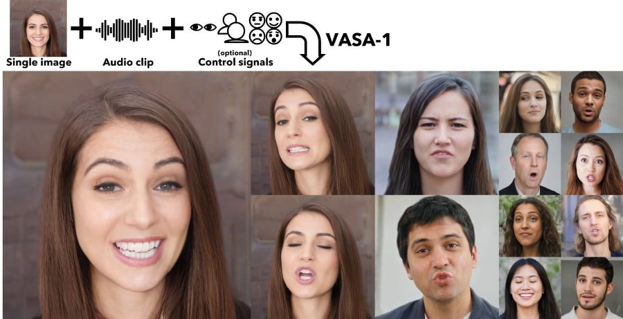 Researchers at Microsoft have revealed a new artificial tool nown as VASA-1. The AI model can create an animated video of a person talking, with synchronised lip movements, using just a single image and a speech audio clip. -PIC CREDIT: MICROSOFT