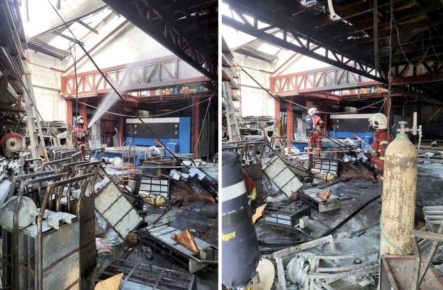 Two people were killed while two others were injured in a gas explosion incident at an industrial area in Taman Puchong Utama. -PIC COURTESY OF FIRE AND RESCUE DEPT.