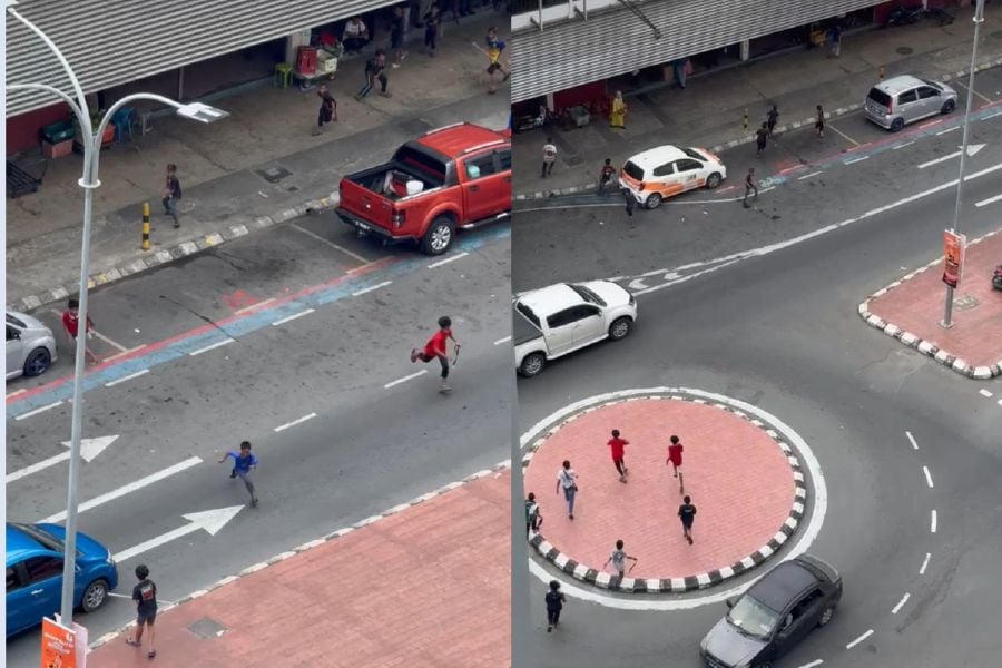 The picture shows a group of teenagers fighting outside the Kota Kinabalu Central Market. -SOURCE: SOCIAL MEDIA