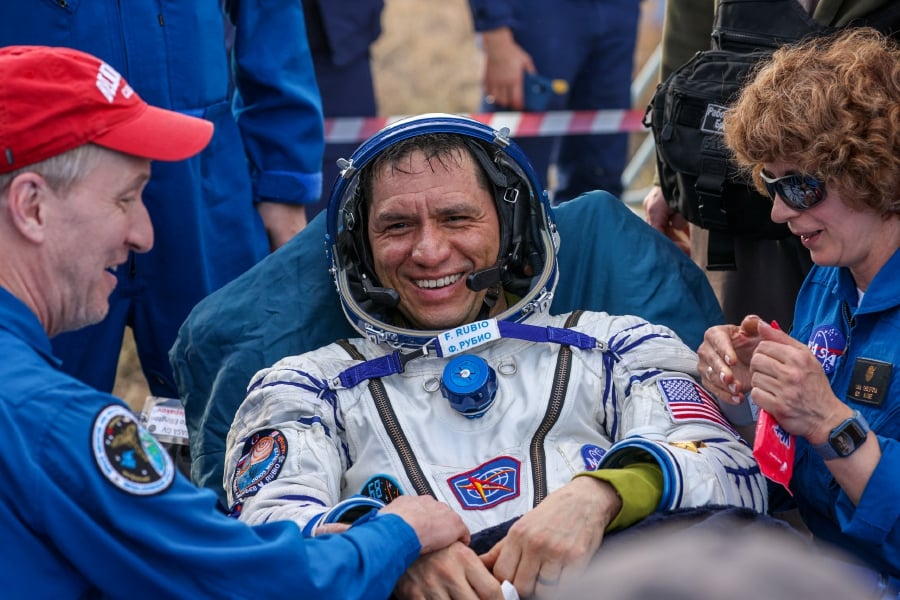(FILE PHOTO) Expedition 69 NASA astronaut Frank Rubio (centre) of the International Space Station (ISS) crew is helped by specialists after his landing in the Soyuz MS-23 capsule in a remote area near the town of Dzhezkazgan, Kazakhstan. -AFP/HO/ROSCOSMOS