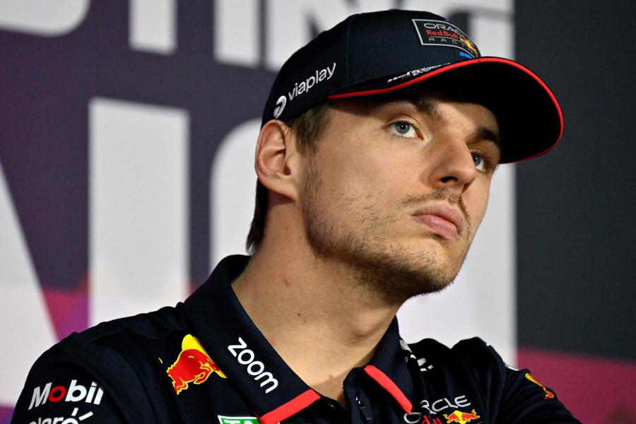 Red Bull Racing's Dutch driver Max Verstappen attends a press conference during the third day of the Formula One pre-season testing at the Bahrain International Circuit in Sakhir on February 23, 2024. -AFP/Andrej ISAKOVIC