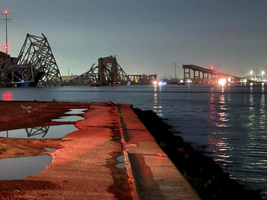 A view of the Francis Scott Key Bridge after it collapsed, in Baltimore, Maryland, US in this picture released on March 26, 2024. -REUTERS/Harford County MD Fire & EMS/Handout