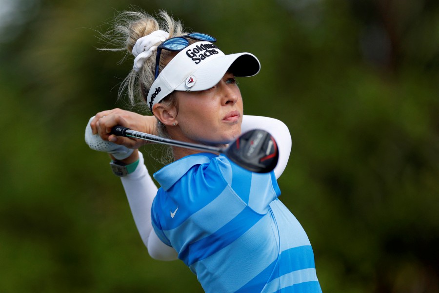 Nelly Korda of the United States plays her shot from the 12th tee during the second round of the LPGA Drive On Championship at Bradenton Country Club on January 26, 2024 in Bradenton, Florida. -AFP/Mike Ehrmann