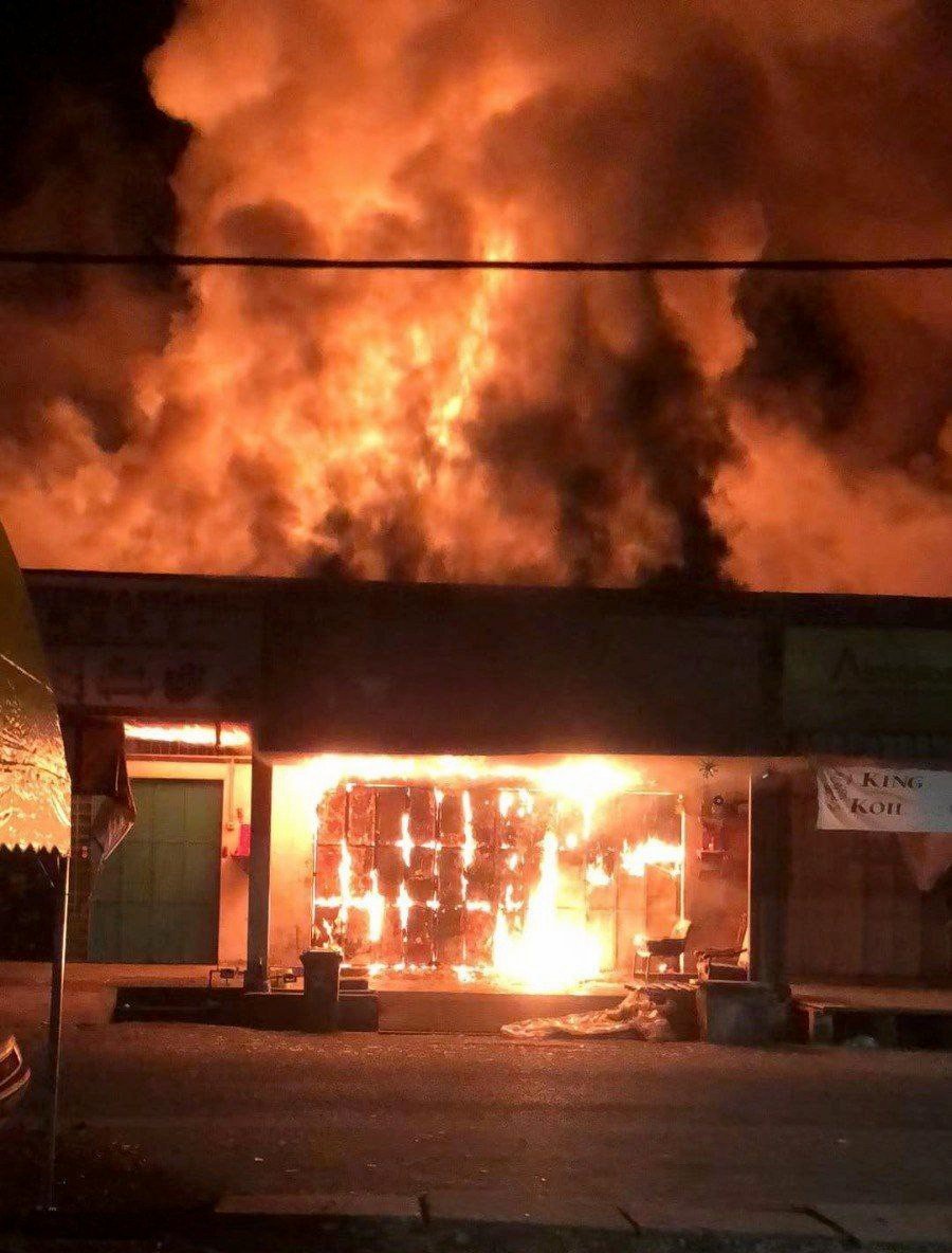 A one-storey shop was nearly 90 per cent destroyed. -PIC COURTESY OF FIRE AND RESCUE DEPARTMENT