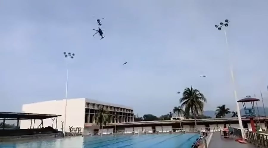 One officer sustained light injuries after being hit by debris at the swimming pool in the Royal Malaysian Navy (RMN) base in Lumut. -PIC CREDIT: BERITA HARIAN