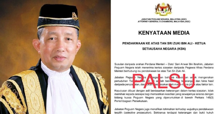 Attorney General Tan Sri Idris Harun, in a brief statement today, vehemently denied releasing the document with serial number PRO.100-3/6/4 Jld. 5 (11), which had gone viral. - Courtesy pic